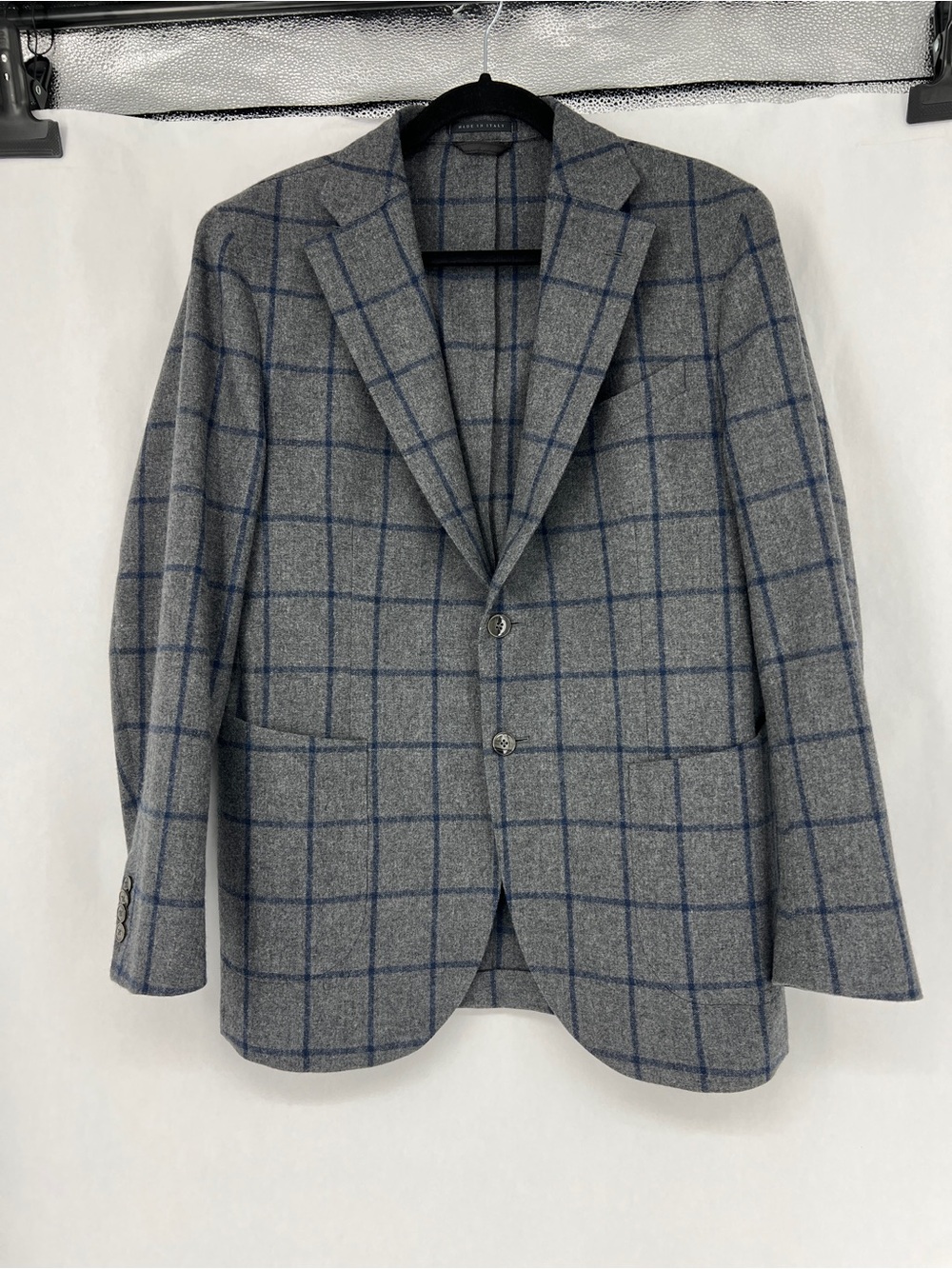 LBM 1911 Limited Edition Men's Gray Windowpane Sport Coat with Blue Grid